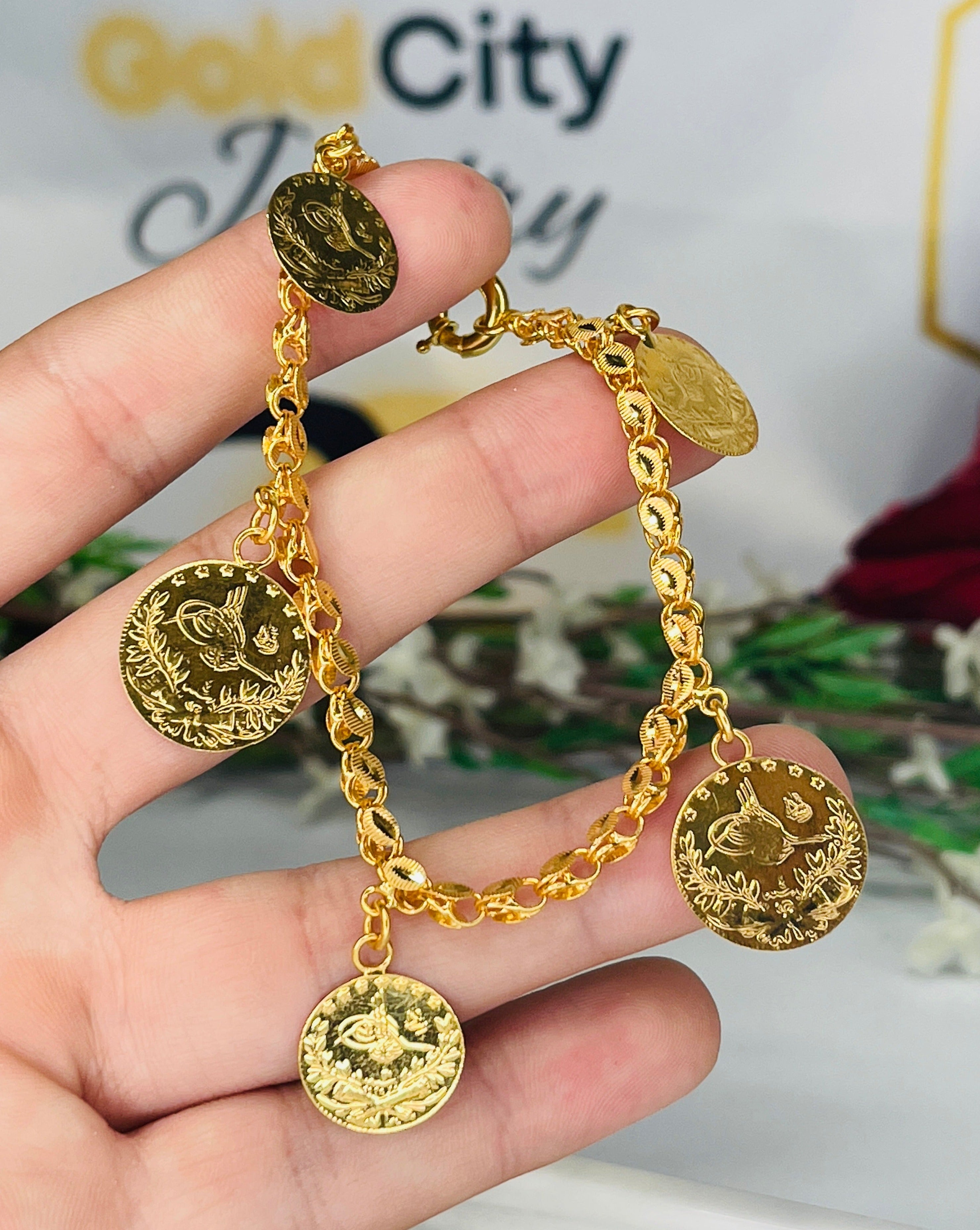 14k + 18k Yellow Gold Archangel Michael Coin Round Link Toggle Bracelet -  A&V Pawn