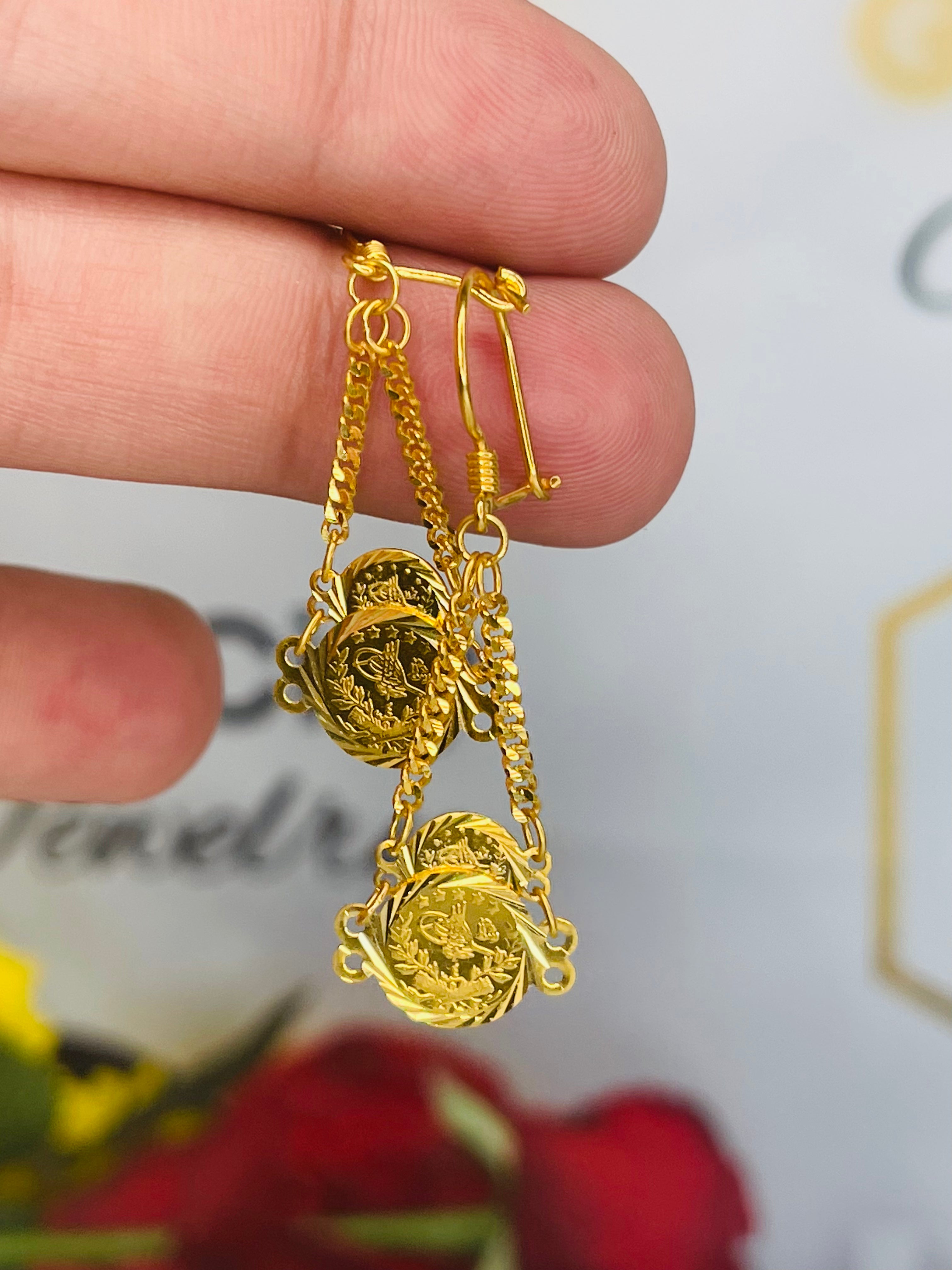 21k Small Turkish Coin Earrings