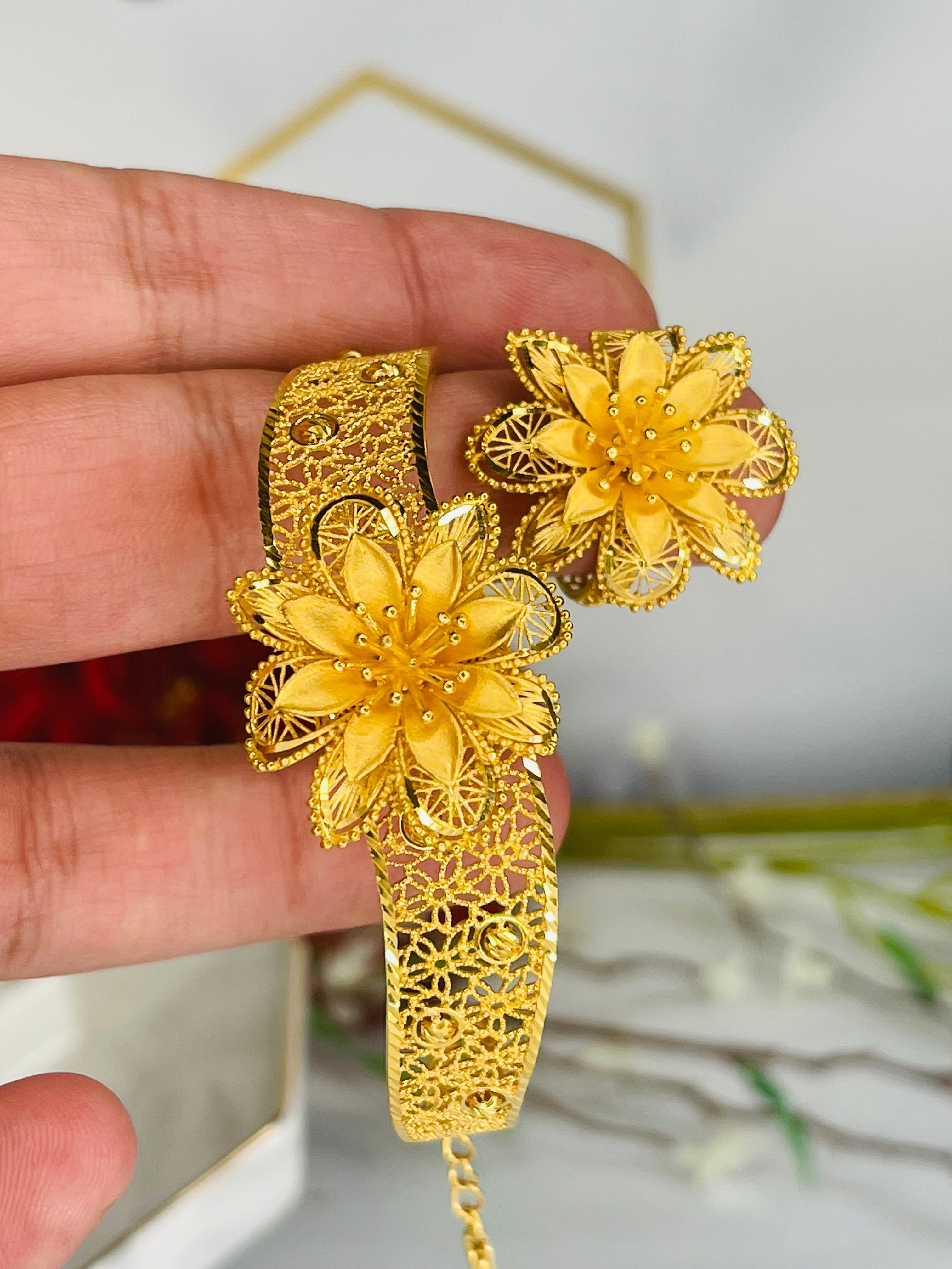 21k Flower Bangle Bracelet + Ring